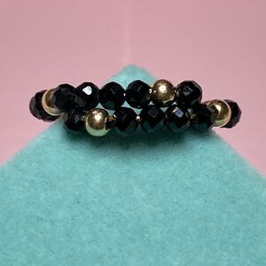 💛 NWoT Classic 14k Yellow Gold & Black Spinel Bead Wrap Ring